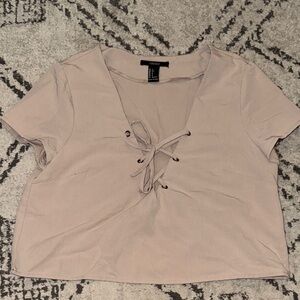 Forever 21 Lace-Up Taupe Crop Top